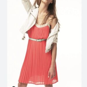 Mango Coral Pleated Dress
